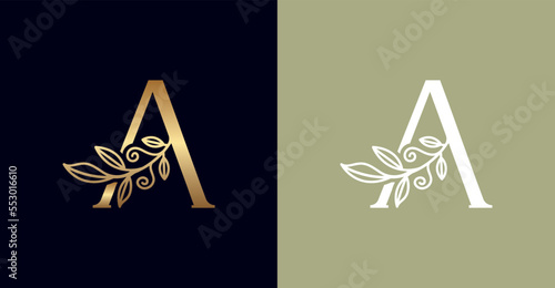 BEAUTY NATURAL LEAF LOGO VECTOR LETTER A
