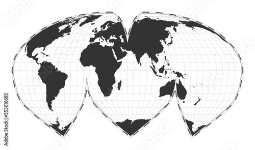 Vector world map. Alan K. Philbrick's interrupted sinu-Mollweide projection. Plan world geographical map with latitude/longitude lines. Centered to 60deg W longitude. Vector illustration. photo