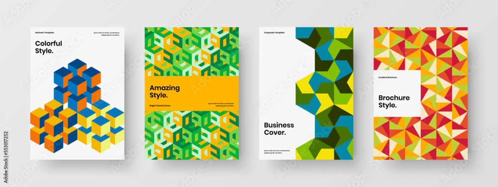 Fototapeta premium Fresh mosaic shapes front page concept collection. Amazing poster A4 design vector illustration bundle.