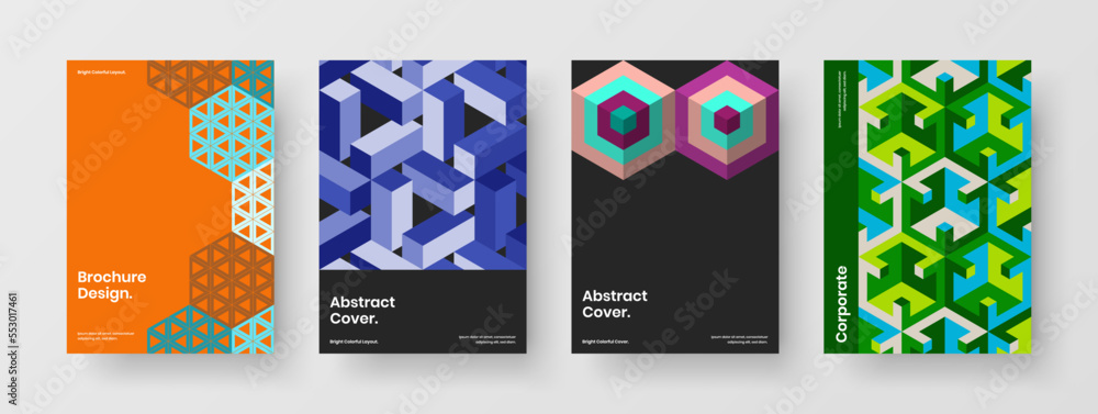 Modern mosaic hexagons company cover concept set. Clean banner vector design template composition.