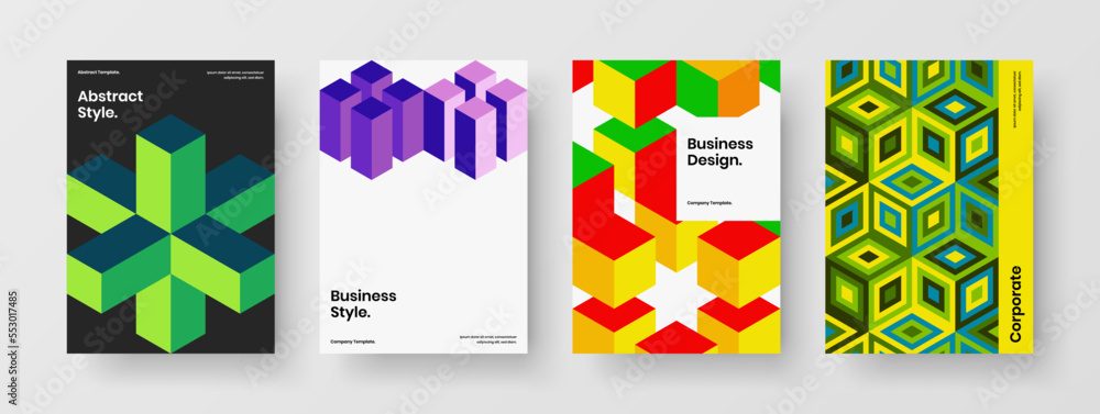 Premium mosaic shapes book cover illustration composition. Amazing company brochure A4 design vector layout set.