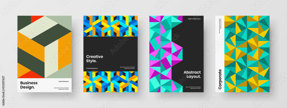 Unique mosaic tiles front page illustration composition. Colorful corporate brochure A4 design vector concept bundle. Unique mosaic tiles front page illustration composition. Colorful corporate brochure A4 design vector concept bundle.