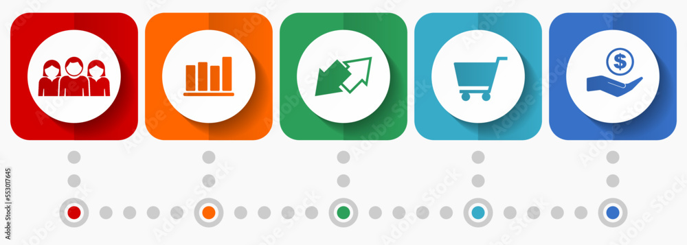 Trade vector icons, shop flat design web buttons collection, business concept infographic template Trade vector icons, shop flat design web buttons collection, business concept infographic template