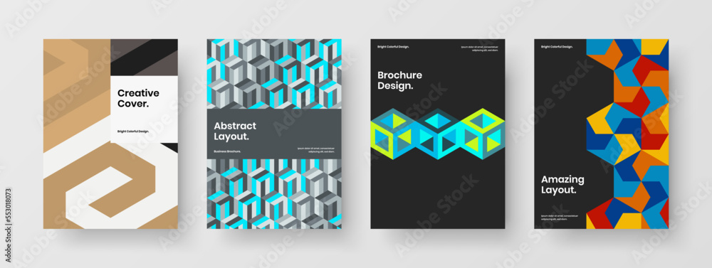 Abstract mosaic pattern flyer template set. Isolated corporate brochure A4 vector design illustration composition.