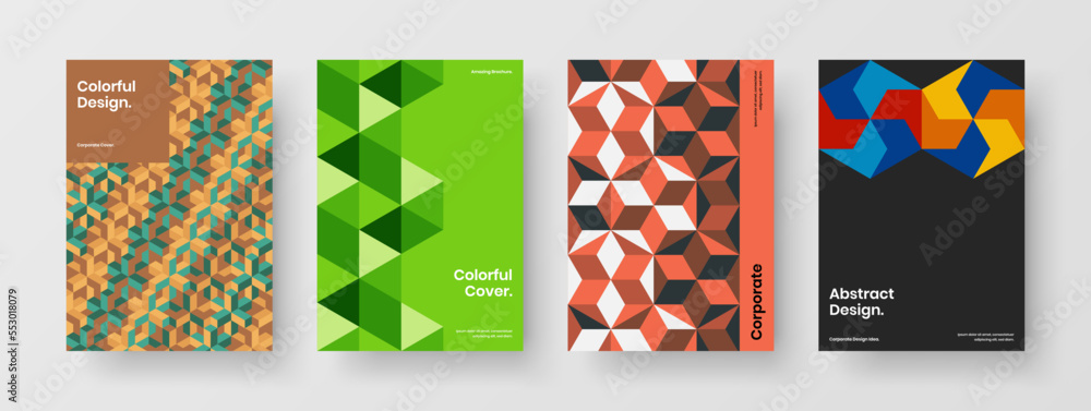 Fototapeta premium Creative journal cover A4 vector design layout composition. Vivid mosaic pattern poster concept bundle.