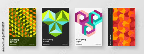 Creative company identity vector design illustration bundle. Bright mosaic pattern journal cover template collection.