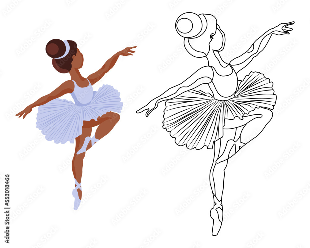 Little girl ballerina, outline drawing for coloring book. Illustration
