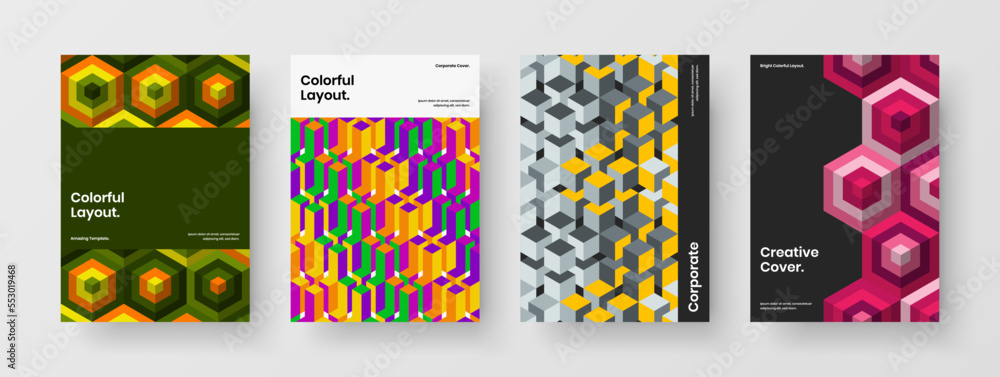 Fototapeta premium Creative mosaic pattern cover layout collection. Abstract presentation A4 vector design template set.