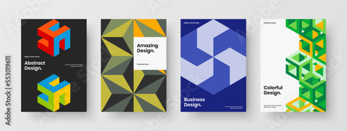 Unique geometric shapes placard concept set. Modern company cover design vector illustration collection.