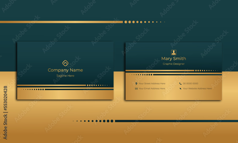 Dark Green and gold creative business card template. Modern and luxury ...