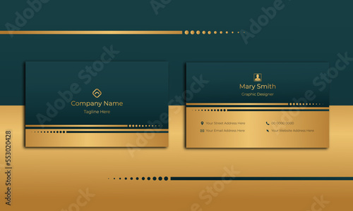 Dark Green and gold creative business card template. Modern and luxury two sided Business Card with corporate style. Trending business card. 