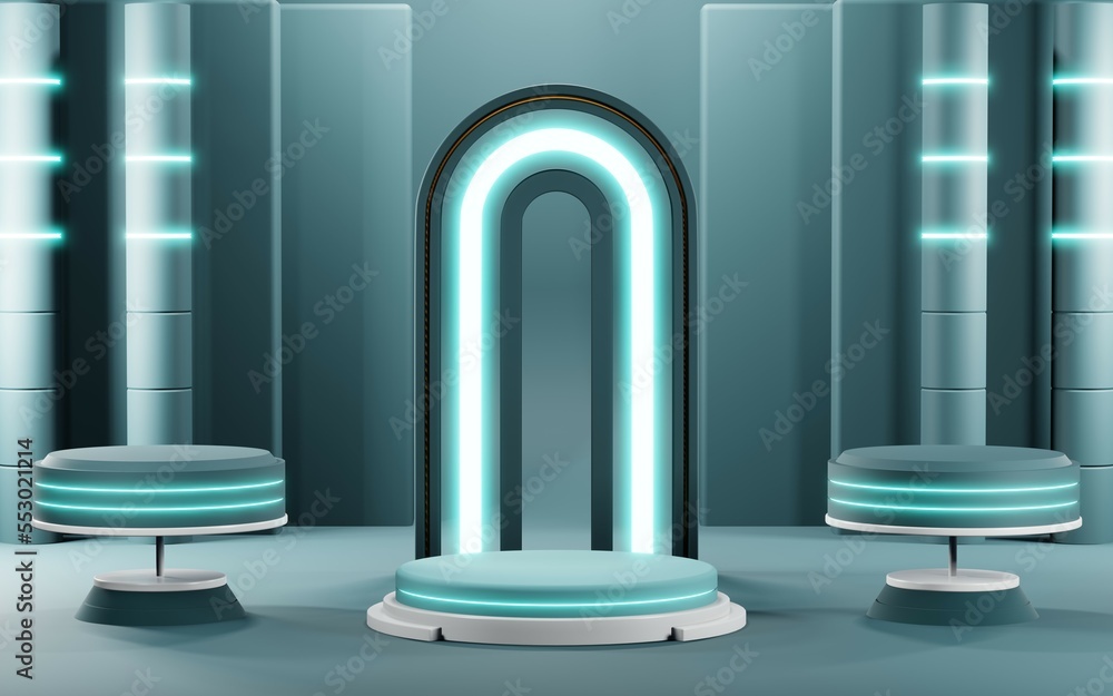 3D render of Podium background in blue tones for displaying cream products. cosmetics 3D render of Podium background in blue tones for displaying cream products. cosmetics