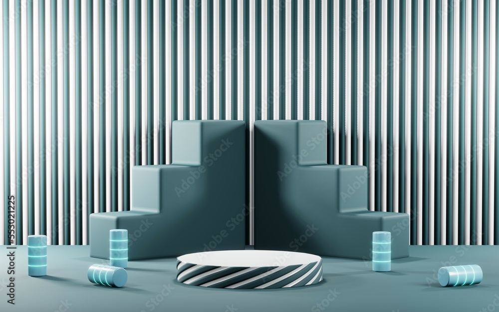 3D render of Podium background in blue tones for displaying cream products. cosmetics 3D render of Podium background in blue tones for displaying cream products. cosmetics