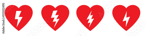 AED icon, automated external defibrillator, aed sign with heart and electricity symbol flat vector icon. photo