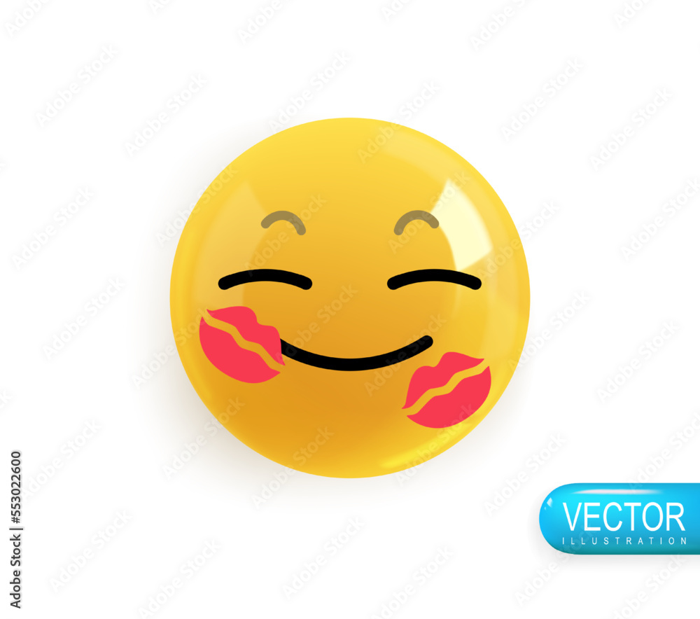 Fototapeta premium Emotion Realistic 3d Render. Icon Smile Emoji. Vector yellow glossy emoticons. PNG