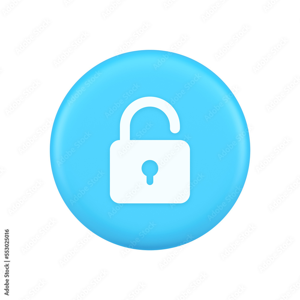Open lock button cyberspace password security protection service 3d realistic icon Open lock button cyberspace password security protection service 3d realistic icon