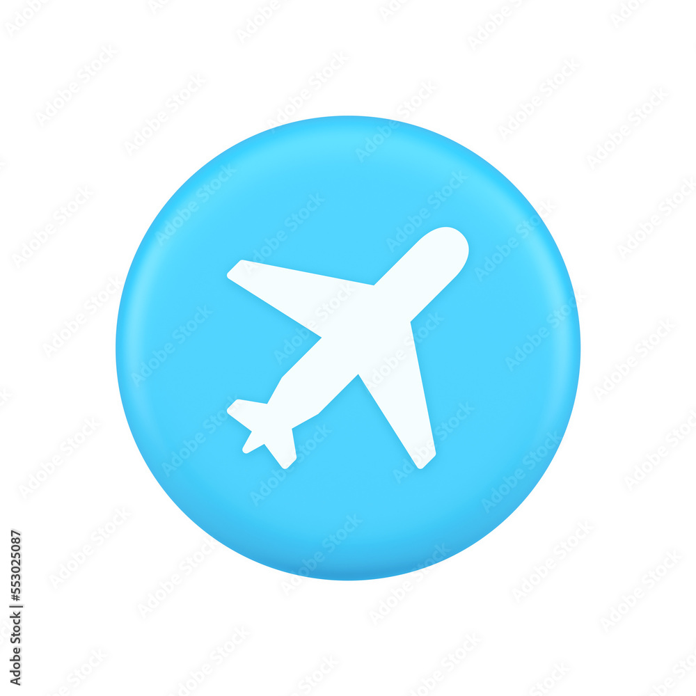 Airplane plane travel button flying vehicle commercial jet navigation 3d realistic icon