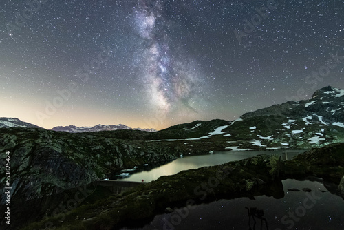 Milky Way above Totensee, Gimselpass, Switzerland photo