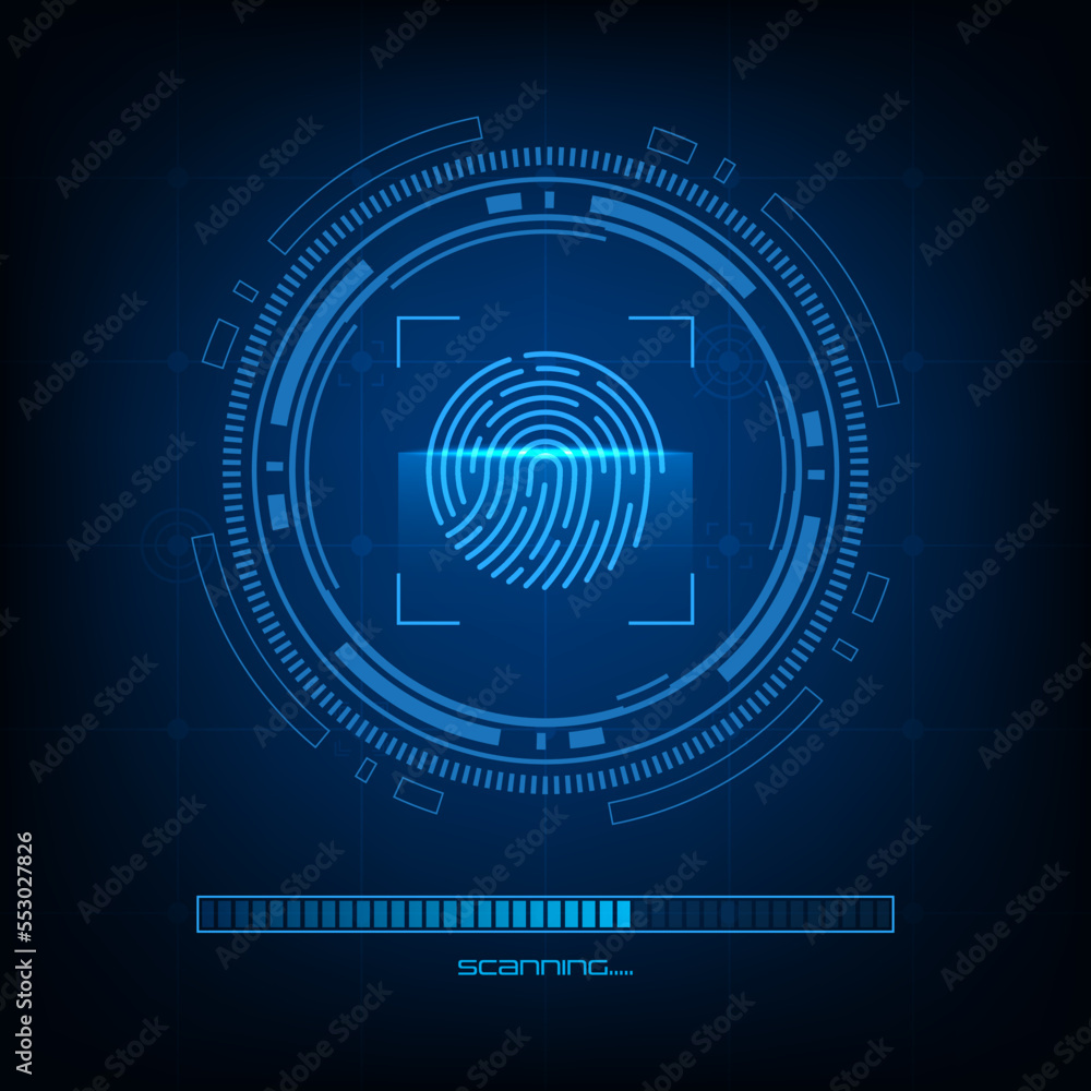 Vector fingerprint user interface security system concept. Scanning identification. Technology abstract background. Vector fingerprint user interface security system concept. Scanning identification. Technology abstract background.