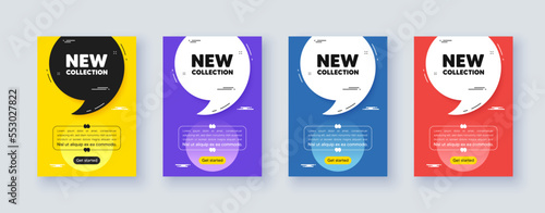 Poster frame with quote, comma. New collection tag. New fashion arrival sign. Advertising offer symbol. Quotation offer bubble. New collection message. Vector