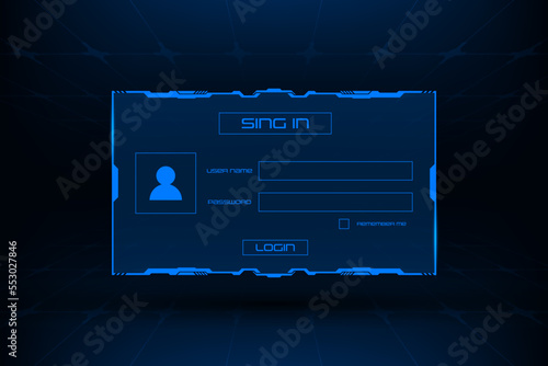 Vector technology hud ui user interface. Username and password menu template