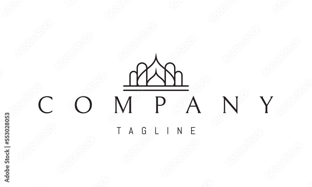Vector logo on which an abstract image of a palace with arches in a linear style. Vector logo on which an abstract image of a palace with arches in a linear style.
