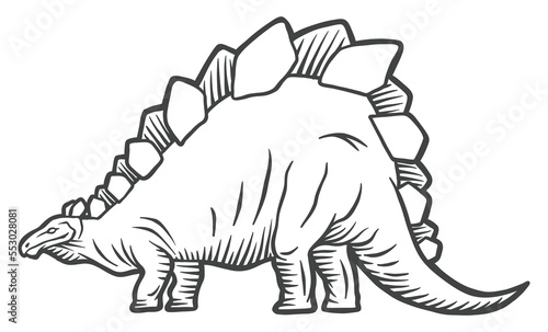 Stegosaurus dinosaur - hand drawn vector illustration - Out line