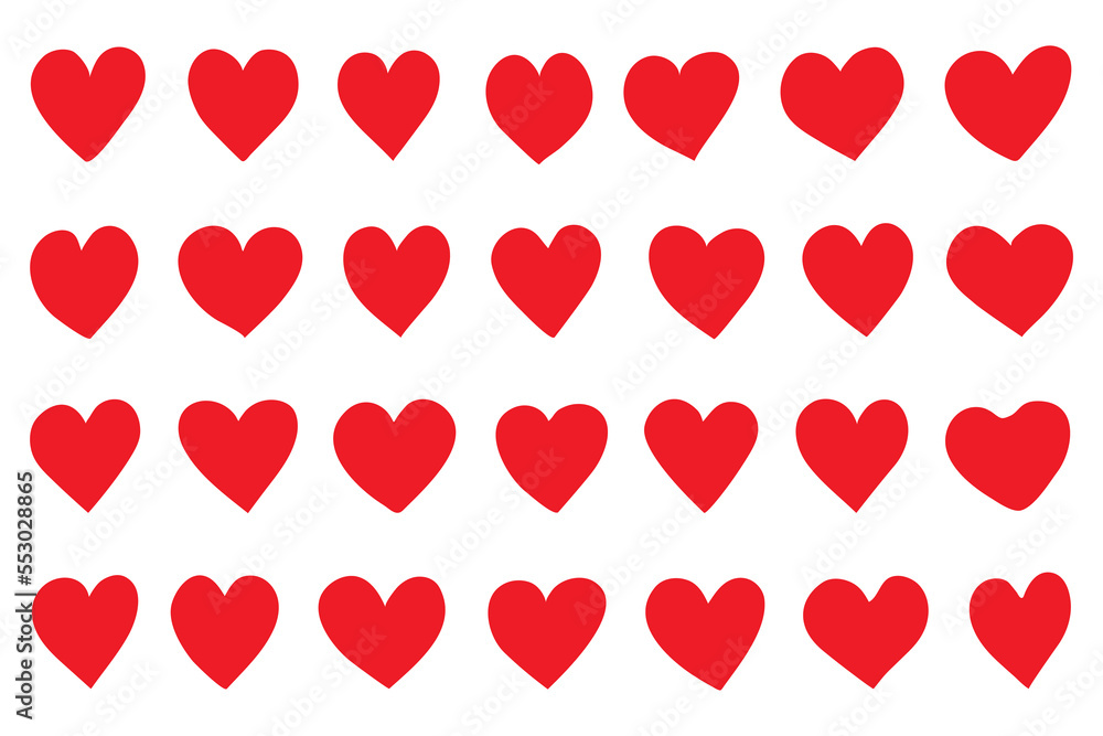 Set of hand drawn red hearts, vector illustration. Love symbol for Valentines day card or t-shirt design. Set of hand drawn red hearts, vector illustration. Love symbol for Valentines day card or t-shirt design.