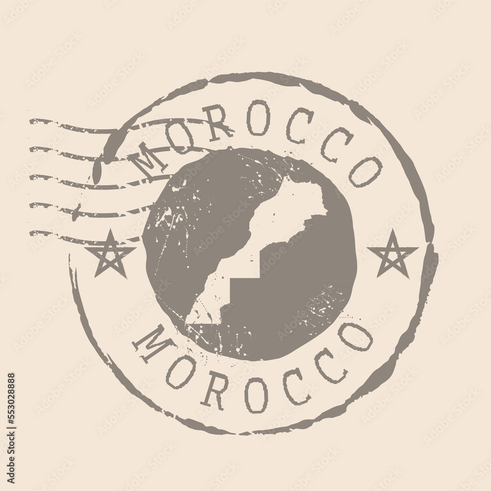 Stamp Postal of Morocco. Map Silhouette rubber Seal.  Design Retro Travel. Seal of Map Morocco grunge  for your design.  EPS10