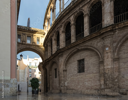 Architectural detail of the Valencia Cathedral, also known as St Mary's Cathedral, a Roman Catholic Church in the historical downtown of the city of Valencia, Spain. 