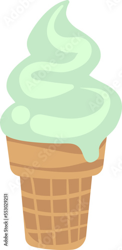 Soft ice cream. Summer dessert with mint flavor