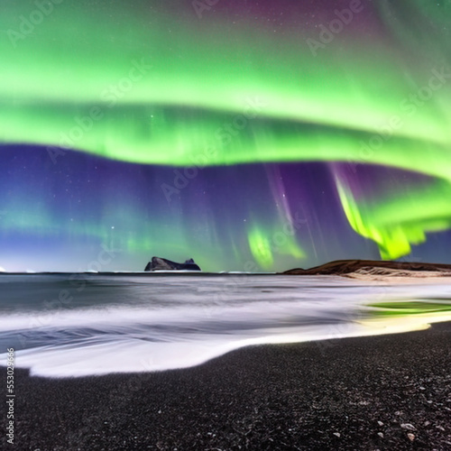 northern lights above snowy icy iceland landscape