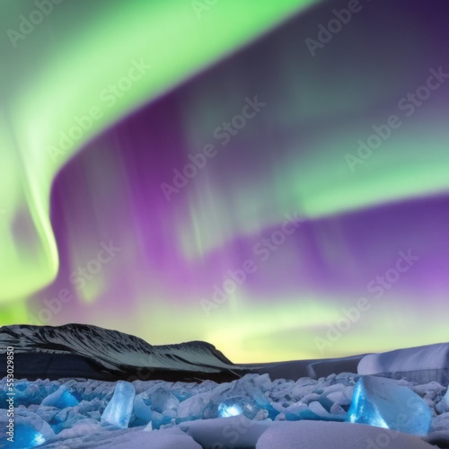 northern lights above snowy icy iceland landscape