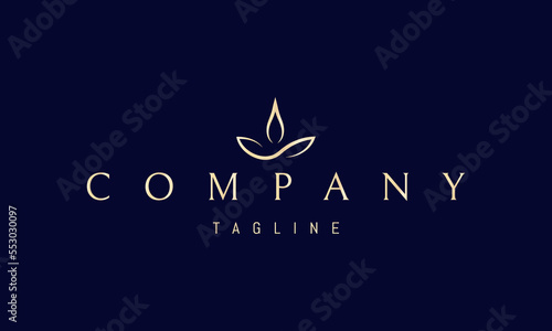 Vector golden logo on which an abstract image of a candle with leaves in the form of an infinity symbol.