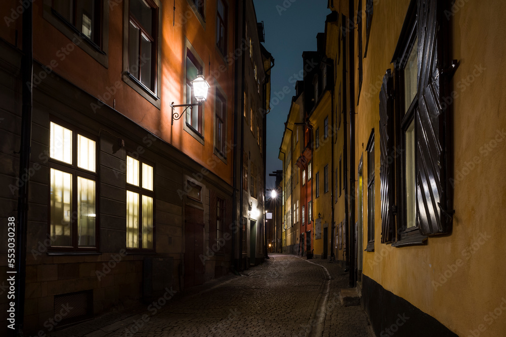 Stockholm Gamla Stan street in night old town, Sweden, Scandinavia