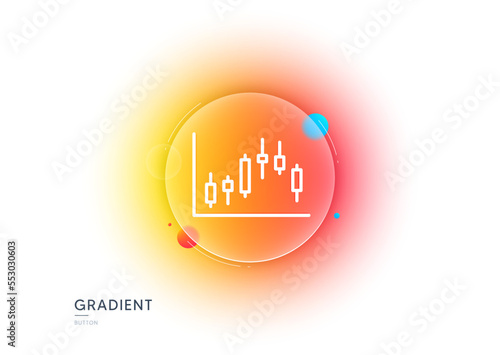 Candlestick chart line icon. Gradient blur button with glassmorphism. Financial graph sign. Stock exchange symbol. Business investment. Transparent glass design. Candlestick graph line icon. Vector