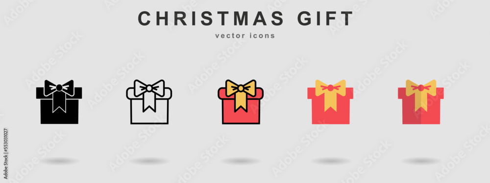 collection of 5 styles chiristmas gift icons