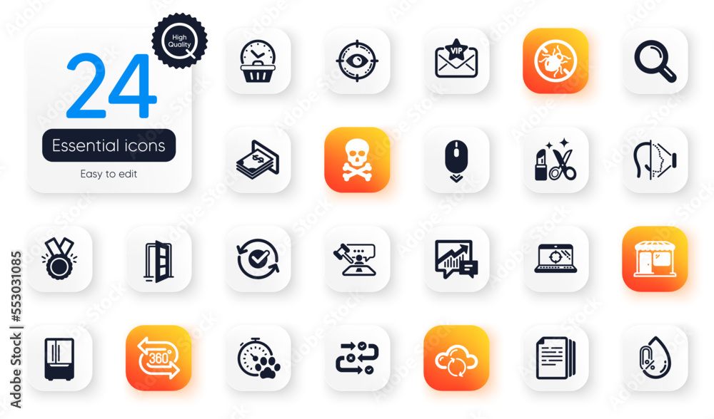Set of Business flat icons. Vip mail, Market and Research elements for web application. Eye target, Beauty, Bed bugs icons. Dog competition, Atm money, Refrigerator elements. Honor. Vector Set of Business flat icons. Vip mail, Market and Research elements for web application. Eye target, Beauty, Bed bugs icons. Dog competition, Atm money, Refrigerator elements. Honor. Vector