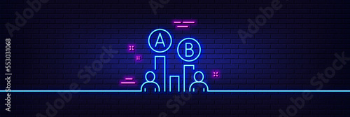 Neon light glow effect. Ab testing line icon. Ui test chart sign. 3d line neon glow icon. Brick wall banner. Ab testing outline. Vector