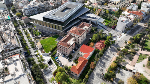 Aerial photo taken by drone of new modern Acropolis museum  Athens  Attica  Greece