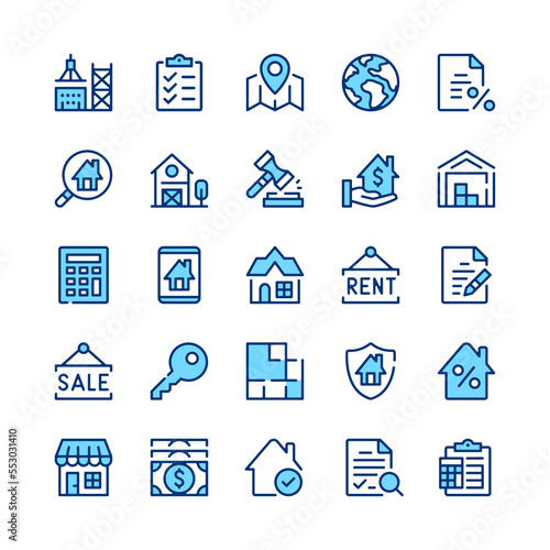 Real estate line icons. Blue color. Vector line icons set