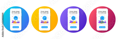 Minimal set of Sun cream, Ab testing and Eye detect line icons. Phone, cellphone ui interface mockup. Scroll down icons. For web development. Face lotion, Test chart, Retina check. Swipe arrow. Vector