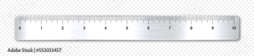 Realistic brushed metal ruler with measurement scale and divisions, measure marks. School ruler, inch scale for length measuring. Office supplies. Vector illustration
