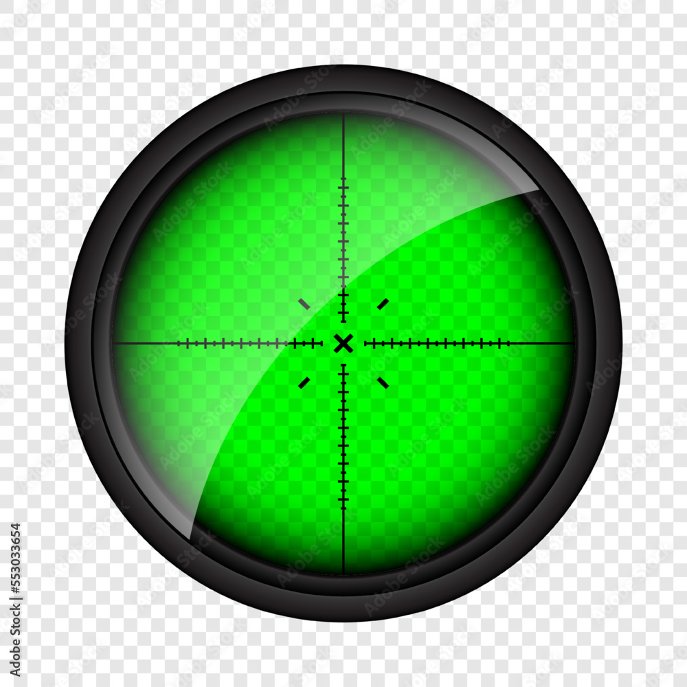 Weapon night sight, sniper rifle optical scope. Hunting gun viewfinder with crosshair. Aim, shooting mark symbol. Military target sign, silhouette. Game interface UI element. Vector illustration Weapon night sight, sniper rifle optical scope. Hunting gun viewfinder with crosshair. Aim, shooting mark symbol. Military target sign, silhouette. Game interface UI element. Vector illustration