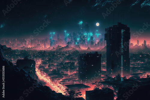 view of a city at night from the top of a building  cityscape  nightscape
