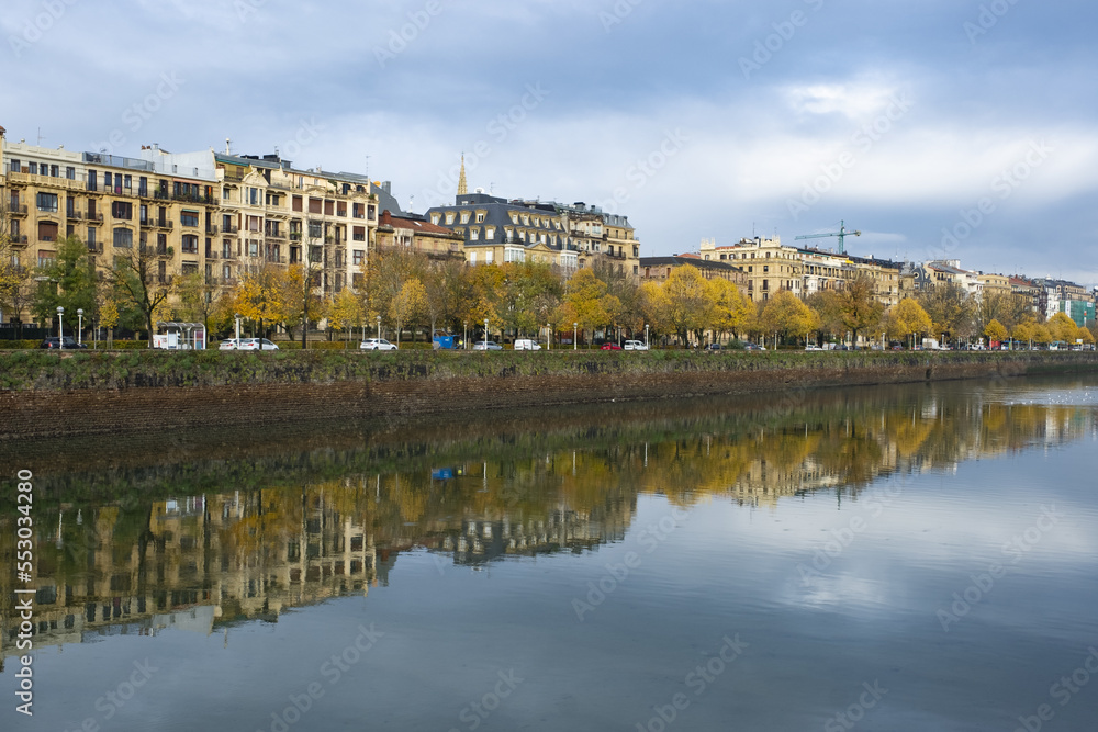 The city of Donostia-San Sebastian in autumn and the Urumea River, Euskadi