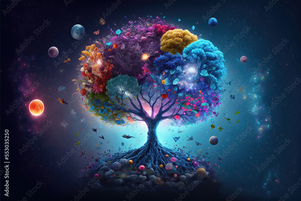 Key visual of colorful tree of life in front of a galaxy Stock ...
