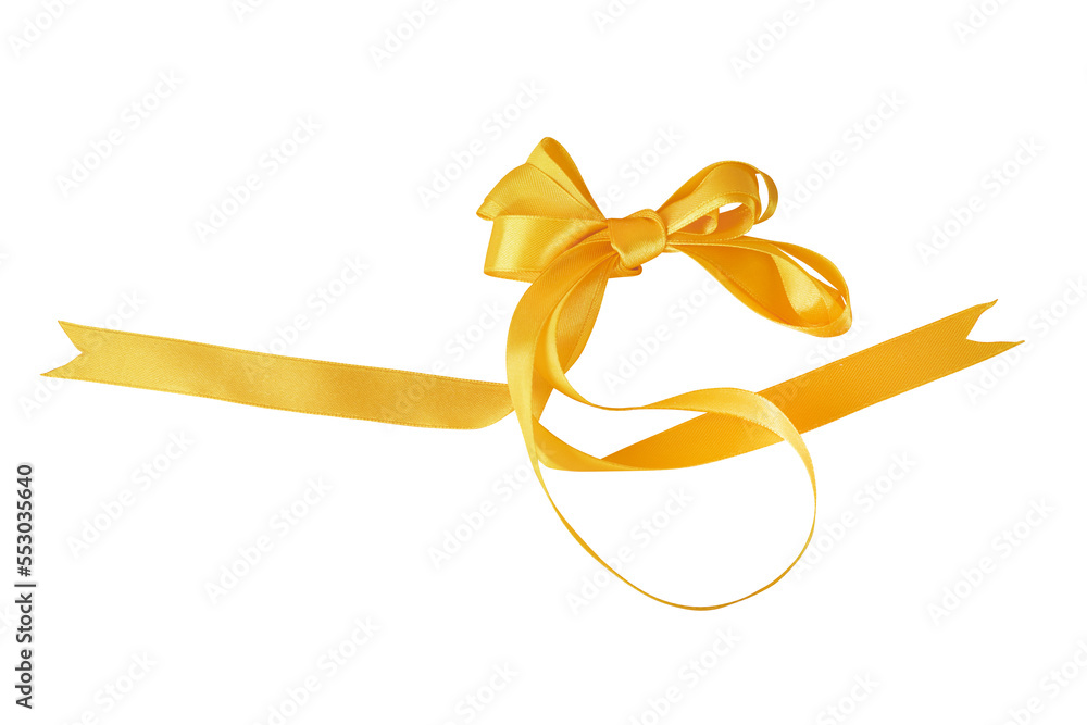 Big bow on a yellow satin ribbon isolated with clipping path