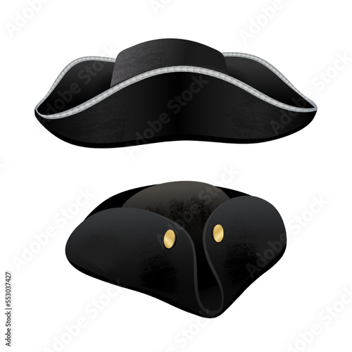 A set of historical cocked hats, elements of historical costumes worn by pirates, sailors, captains