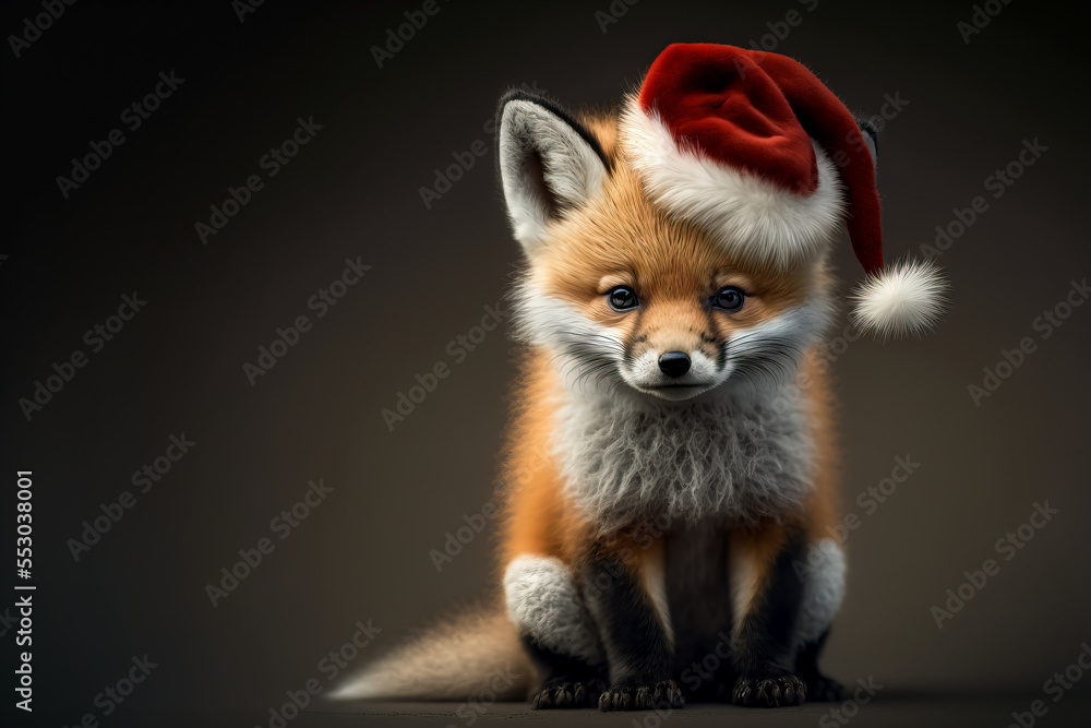 portrait of a little fox with santa hat, illustration generated by AI portrait of a little fox with santa hat, illustration generated by AI